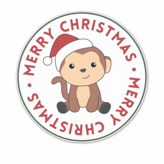 モンキークリスマス雪冬動物モンキースティック シール (正面)