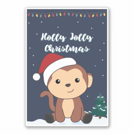 モンキークリスマス雪冬動物モンキースティック シール (正面)
