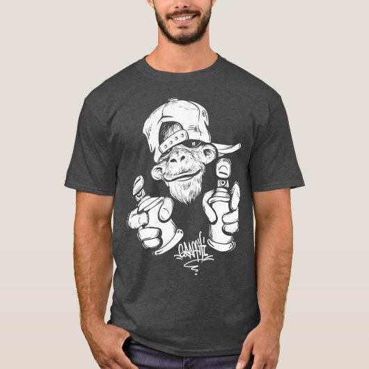 モンキーグラフィティヒップホップラップのミュージックテープグラフィック Tシャツ (正面)