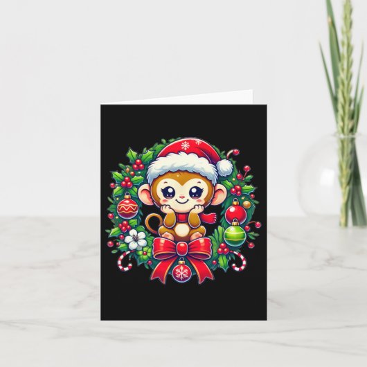 モンキーサンタハットクリスマスクリスマス カード (正面)