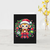 モンキーサンタハットクリスマスクリスマス カード (黄色い花)