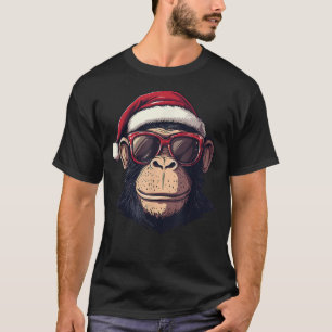 モンキーサンタハットチンパンジーモンキーラバーズクライストマ Tシャツ