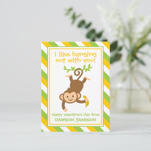 モンキーストライプのパーソナライズされたバレンタインのカード ポストカード (スタンド正面)