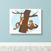 モンキーズ登山ザ・ツリー漫画 キャンバスプリント (インサイチュ (ウッドフロア))