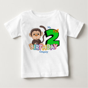 モンキーセカンドバースデーカスタムパーティー ベビーTシャツ