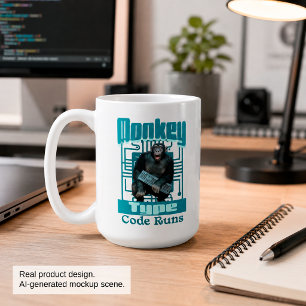 モンキータイプ、コードはうまく動く フルスタックデベロッパー  コーヒーマグカップ