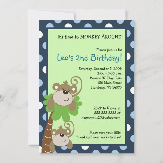 モンキータイム5x7パームツリージャングル誕生日招待状 招待状 (正面)