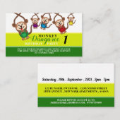 モンキーダンガリー子供誕生日パーティーチケット エンクロージャーカード (正面/裏面)