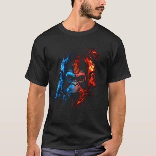 モンキーチンパンジー炎かわいいサル動物1 Tシャツ (正面)