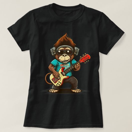 モンキーチンパンジー遊の音響ロックギター Tシャツ (デザイン正面)