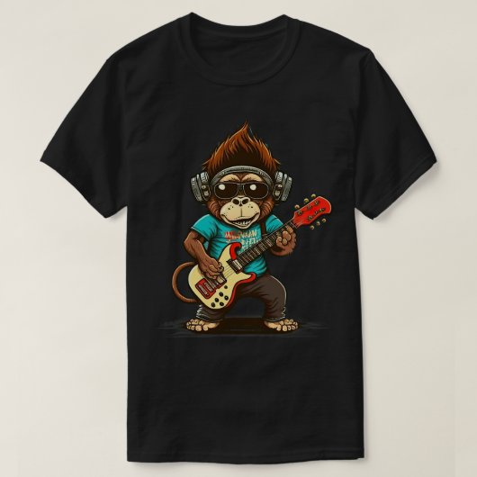 モンキーチンパンジー遊の音響ロックギター Tシャツ (デザイン正面)