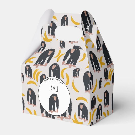 モンキーチンパンジー&パーソナライズされたバナナ誕生日 フェイバーボックス (正面サイド)