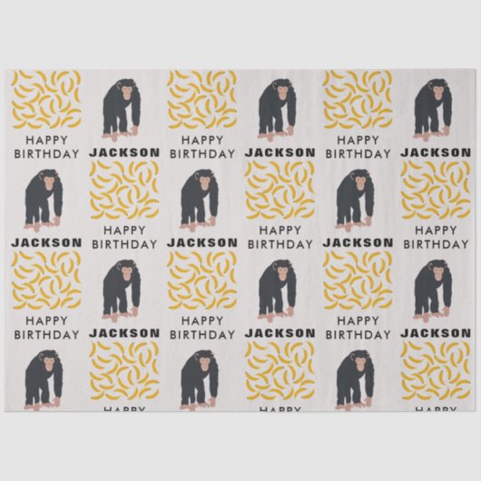 モンキーチンパンジー&パーソナライズされたバナナ誕生日 薄葉紙 (正面)