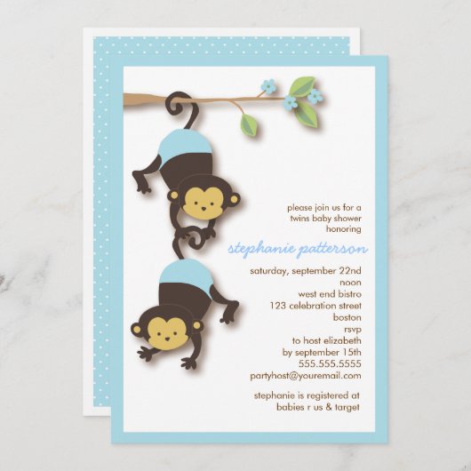 モンキーツイモダンンボーイズ赤ちゃんシャワー招待状 招待状 (正面/裏面)