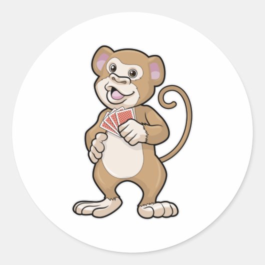 モンキートランプのポーカーでトランプのポーカーカード ラウンドシール (正面)