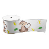 モンキートロピカルリーフバナナペールパターン サテンリボン (リール)