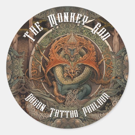 モンキードラゴン日本のタトゥーアートタトゥーパーラー ラウンドシール (正面)