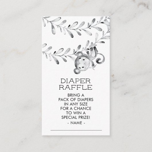 モンキーニュートラルベビーシャワーおむつラッフルチケット エンクロージャーカード (正面)