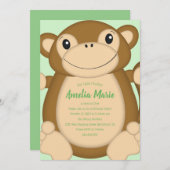 モンキーバースデーパーティーグリーン 招待状 (正面/裏面)