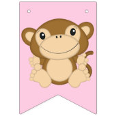 モンキーバースデーパーティーピンク バンティングフラッグ (第1の旗)