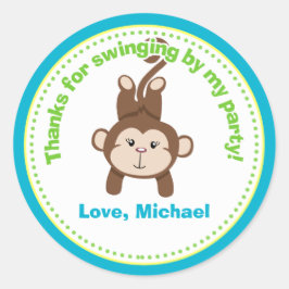 モンキーバースデーパーティー好意ステッカー ラウンドシール
