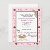 モンキービジネス4x5ピンクドットベビーシャワー招待状 招待状 (正面/裏面)