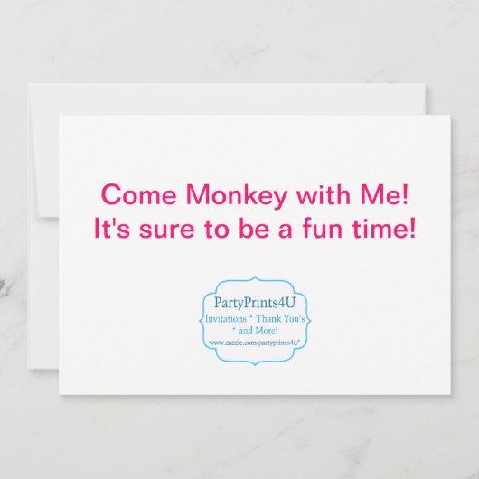 モンキーピモダンンク水玉模様誕生日パーティー招待状 招待状 (裏面)