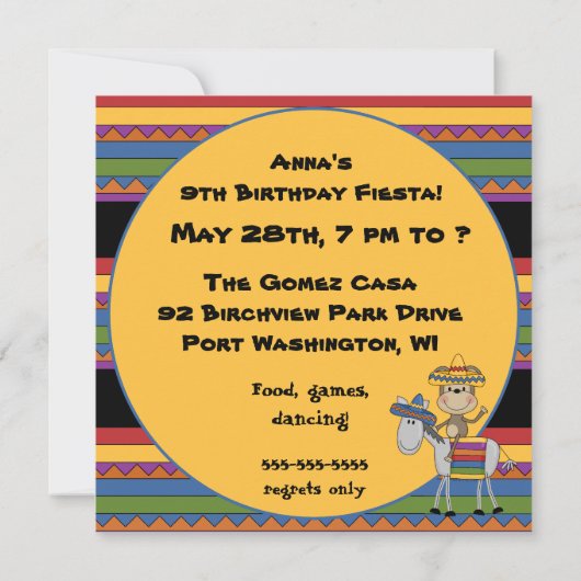 モンキーフィエスタカスタマイズ誕生日招待状 招待状 (裏面)