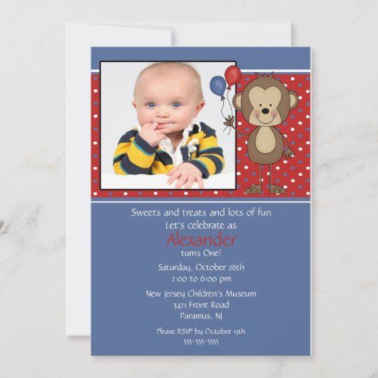 モンキーフォト誕生日招待状 招待状 (正面)