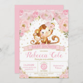 モンキーフローラベビーシャワー招待状ガール 招待状 (正面/裏面)