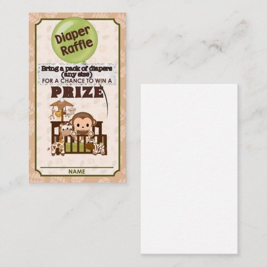 モンキーベビーシャワーおむつラッフルチケットナリNJM エンクロージャーカード (正面/裏面)