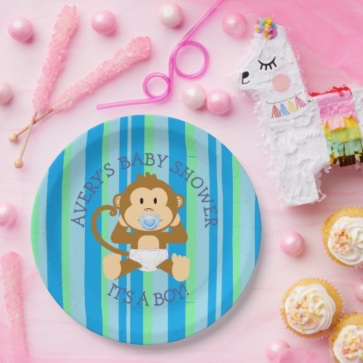 モンキーベビーシャワーその男の子紙プレート ペーパープレート (パーティー)
