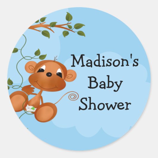 モンキーベビーシャワーステッカー ラウンドシール (正面)