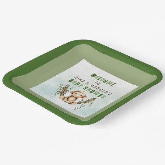 モンキーベビーシャワーパーソナライズされた紙プレート ペーパープレート (傾斜あり)