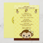 モンキーベビーシャワー招待ポルカイエローガール 招待状 (正面/裏面)