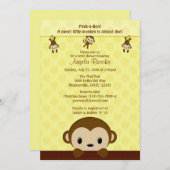 モンキーベビーシャワー招待水玉模様イエローMPP 招待状 (正面/裏面)