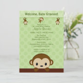 モンキーベビーシャワー招待水玉模様グリーンMPP3 招待状 (スタンド正面)