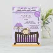 モンキーベビーシャワー招待状パープル 招待状 (スタンド正面)