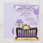 モンキーベビーシャワー招待状パープル 招待状 (正面/裏面)