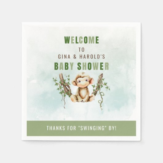 モンキーベビーシャワー紙ナプキンス スタンダードカクテルナプキン (正面)