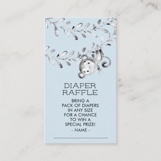 モンキーボーイズ赤ちゃんシャワーおむつラッフルチケット エンクロージャーカード (正面)