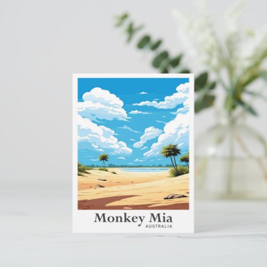 モンキーミアオーストラリアヴィンテージトラベルイラストレーション ポストカード (スタンド正面)