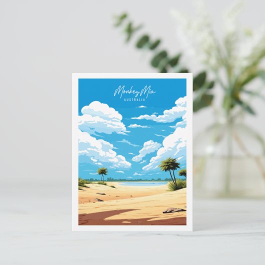 モンキーミアオーストラリアヴィンテージ旅行イラストレーション ポストカード (スタンド正面)