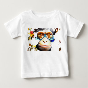 モンキーモザイクステンドグラスTシャツデザイン ベビーTシャツ