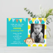 モンキーモダンボーイフォト誕生日招待状 招待状 (スタンド正面)