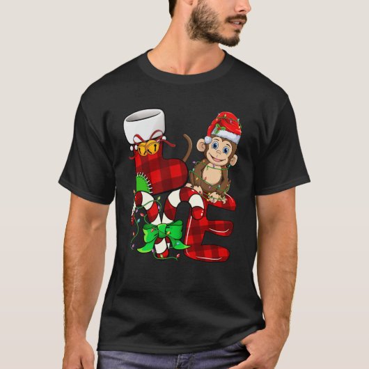 モンキーラバークリスマスモンキーサンタハッチを着て Tシャツ (正面)