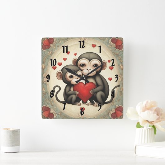 モンキーラブ スクエア壁時計 (ホーム)