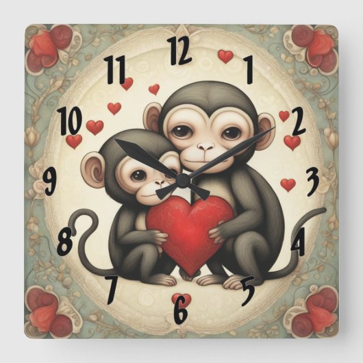 モンキーラブ スクエア壁時計 (正面)