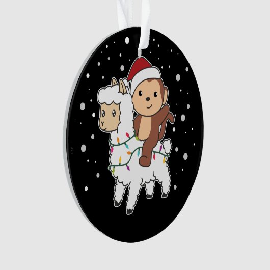 モンキーラマクリスマススノーウィンターアニマルズオーナメント オーナメント (正面)