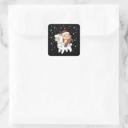 モンキーラマクリスマススノーウィンターアニマルズスクエアS スクエアシール (バッグ)